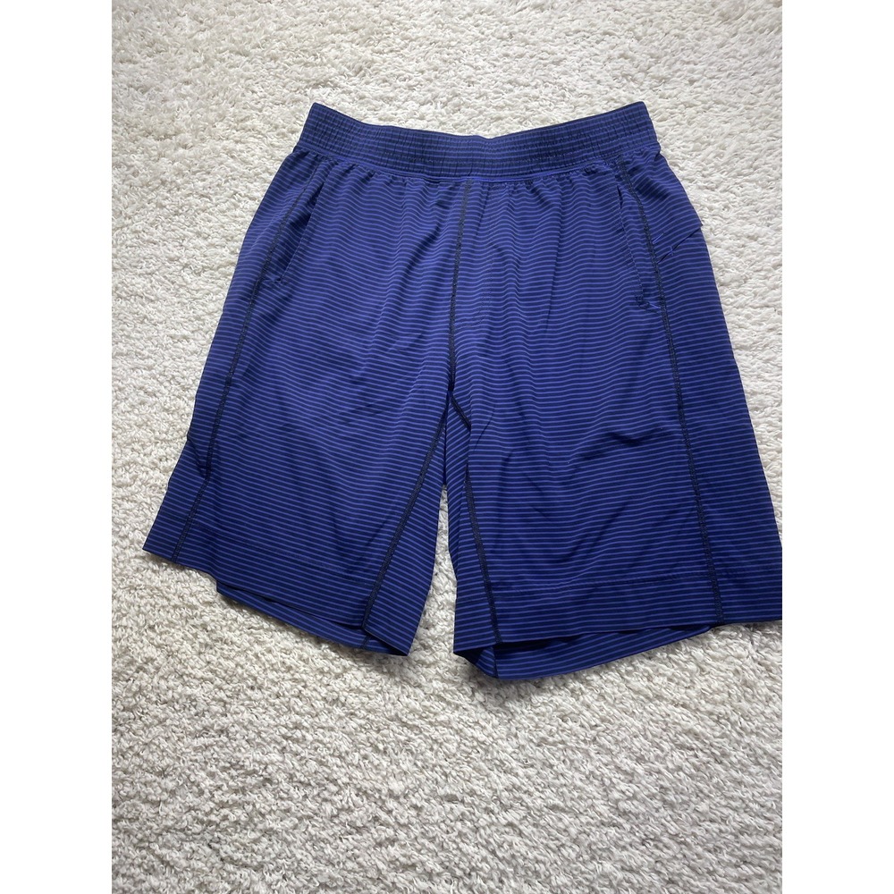 Lululemon Medium Blue Striped Linerless Running Shorts #3082 EUC